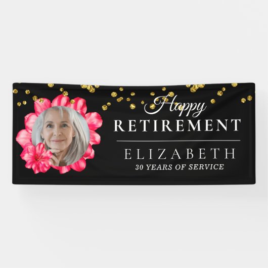 Flowery Custom Photo Retirement Party Banner (Horizontaal)