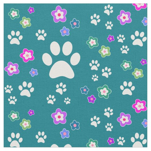 Flowery Dog Pawprint Stof (Close Up)