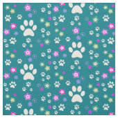 Flowery Dog Pawprint Stof (Swatch)