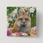 Flowery Fox Vierkante Button 5,1 Cm (Voorkant)