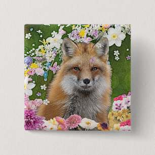 Flowery Fox Vierkante Button 5,1 Cm