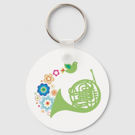 Flowery French Horn Music Gift Sleutelhanger (Voorkant)