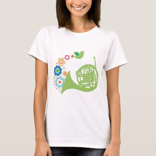 Flowery French Horn Music Gift T-shirt (Voorkant)