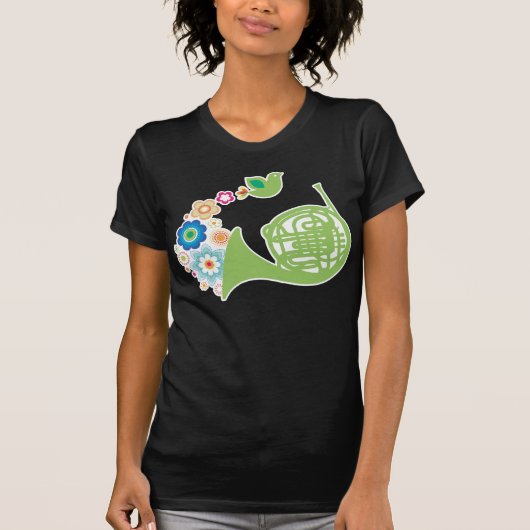 Flowery French Horn Music Gift Womens Tee Shirt (Voorkant)