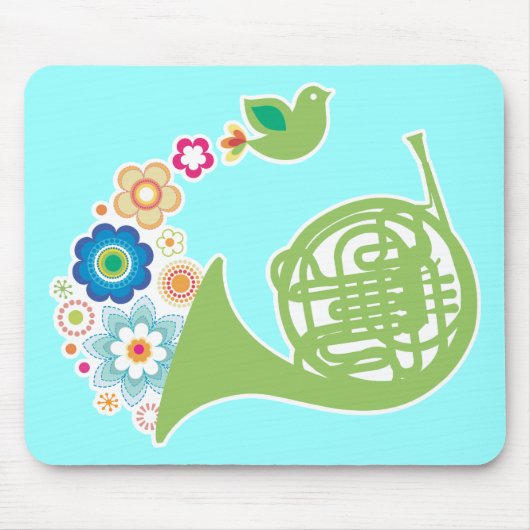 Flowery French Horn Music Mousepad Gift Muismat (Voorkant)