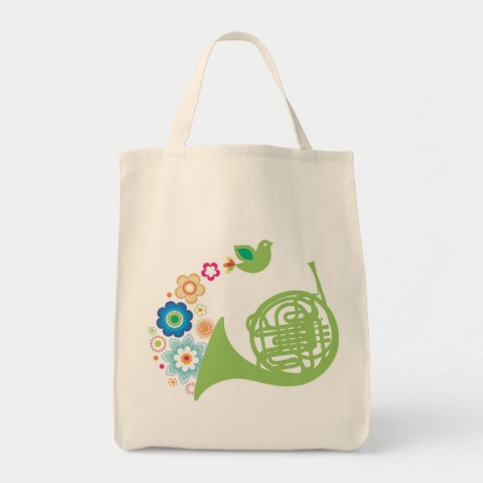 Flowery French Horn Music Totebag Gift Tote Bag (Voorkant)
