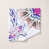 Flowery in plaster text, soft shadow on white bad handdoek (Wasdoekje)