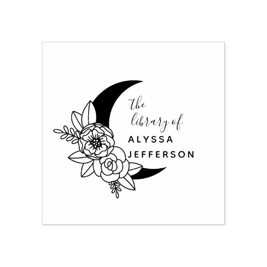 Flowery Moon Elegant Custom Name Library Book Rubberstempel (Afrduk)