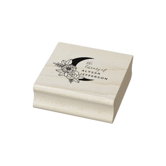 Flowery Moon Elegant Custom Name Library Book Rubberstempel (Stempel)