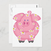 Flowery Piggie Briefkaart (Voorkant / Achterkant)