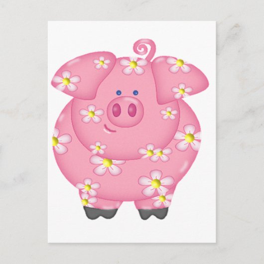Flowery Piggie Briefkaart (Voorkant)
