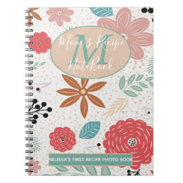 Flowery Pink Blue Brown Monogram Mam 1st Recipe Notitieboek