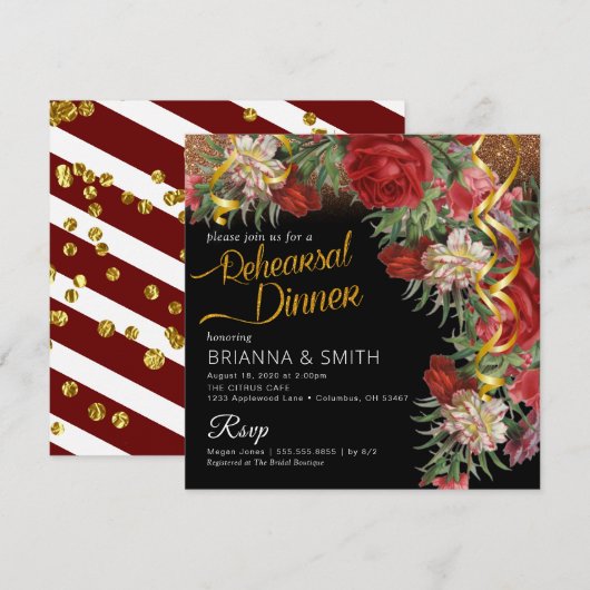 Flowery Rehearsal Dinner Calligraphy Invitation Kaart (Voorkant / Achterkant)