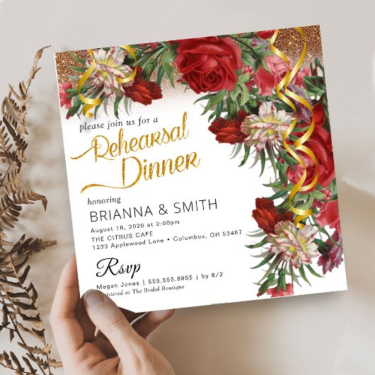 Flowery Rehearsal Dinner Calligraphy Invitation Kaart