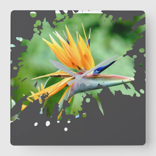 Flowery Splatter Vierkante Klok (Voorkant)