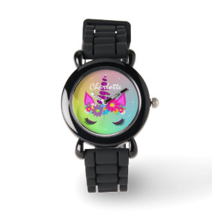 Flowery Unicorn Head Cute Girly, persoonlijk geïn Horloge
