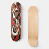 Flowing abstract black, red, white on walnut persoonlijk skateboard (Voorkant)