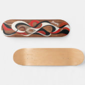 Flowing abstract black, red, white on walnut persoonlijk skateboard (Horizontaal)