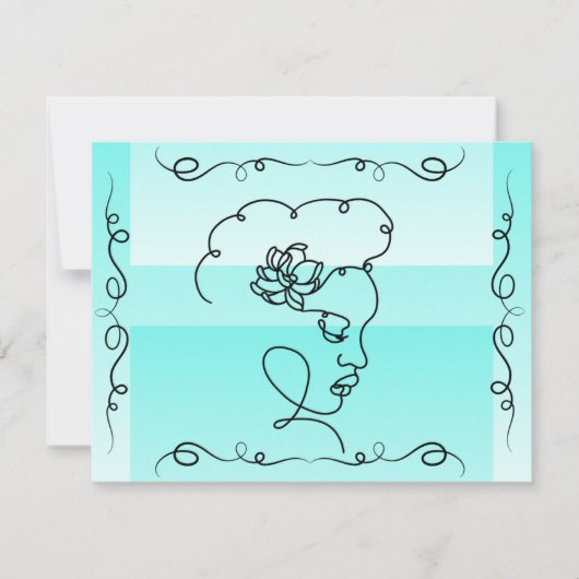 Flowing Beauty: Aqua Line Art Blank Kaart (Voorkant)