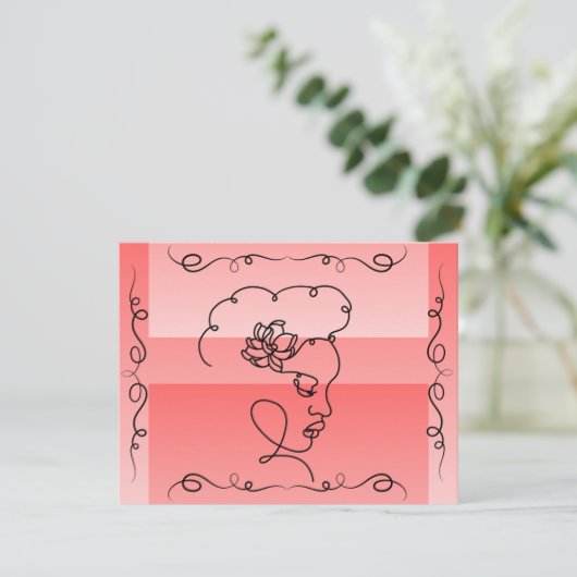 Flowing Beauty: Coral Line Art Blank Kaart (Staand voorkant)