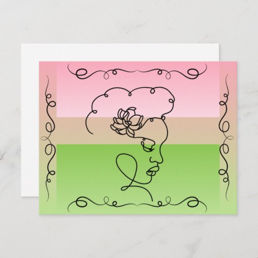 Flowing Beauty: Peony Line Art Blank Kaart (Voorkant / Achterkant)