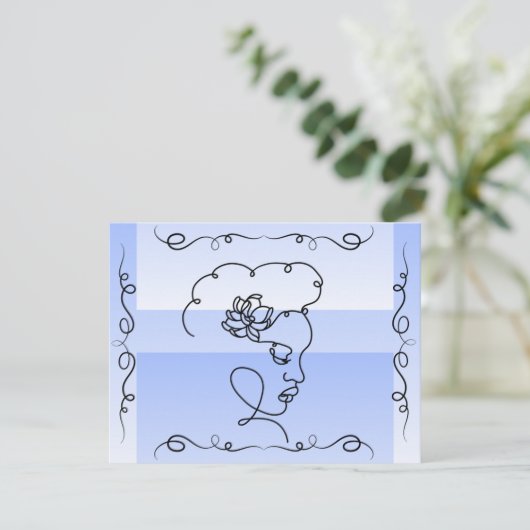 Flowing Beauty: Periwinkle Line Art Blank Kaart (Staand voorkant)