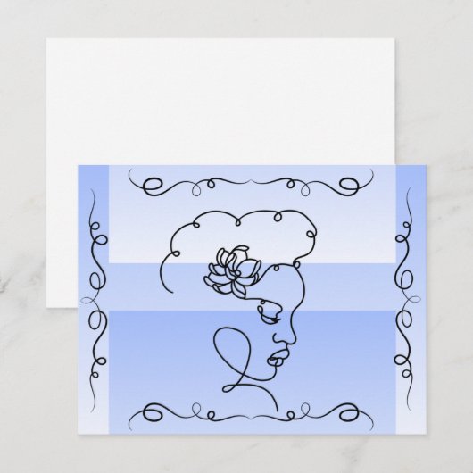 Flowing Beauty: Periwinkle Line Art Blank Kaart (Voorkant / Achterkant)