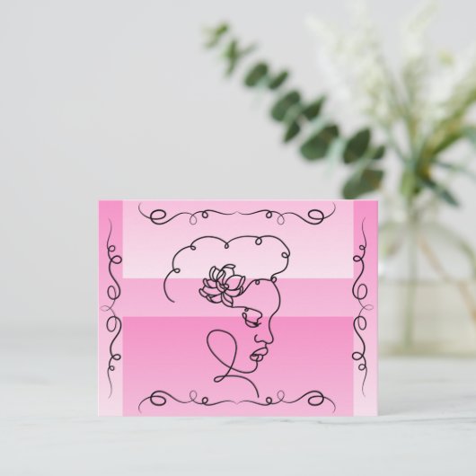 Flowing Beauty: Roos Line Art Blank Kaart (Staand voorkant)