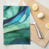 Flowing forms in green and blues theedoek (Quarter Fold)