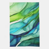 Flowing forms in green and blues theedoek (Verticaal)