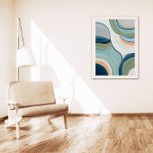 Flowing Green and Blue Curves Abstract Art Print