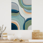 Flowing Green and Blue Curves Abstract Art Print (Keuken)
