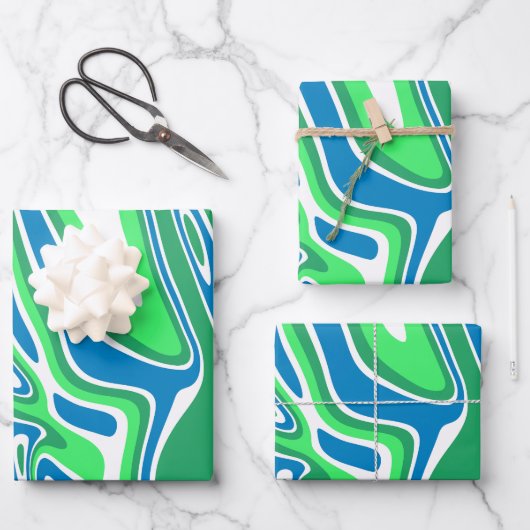 Flowing Green and Blue Marble Stripes Inpakpapier Vel (Voorkant)