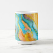 Flowing  Marble Effect  in Teal, Orange and Gold Koffiemok (Center)