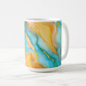 Flowing  Marble Effect  in Teal, Orange and Gold Koffiemok (Voorkant rechts)