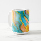 Flowing  Marble Effect  in Teal, Orange and Gold Koffiemok (Voorkant links)