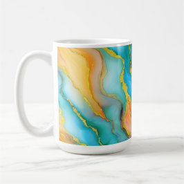 Flowing Marble Effect in Teal, Orange and Gold Koffiemok