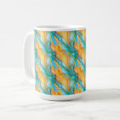 Flowing  Marble Effect  in Teal, Orange and Gold Koffiemok (Voorkant links)