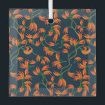 Flowing Orange Floral Pattern Glas Ornament<br><div class="desc">Seamless pattern of vibrant orange flowers with green stems on a dark blue background. The design is dynamic and lively,  with a sense of flow.</div>