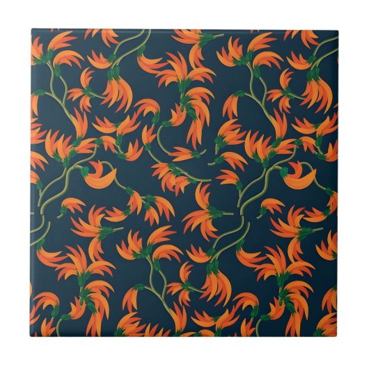  Flowing Orange Floral Pattern Tegeltje (Voorkant)