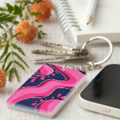 Flowing Pink Waves on a Navy Blue Background Sleutelhanger (Voorkant Rechts)