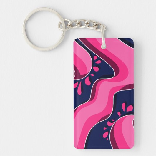 Flowing Pink Waves on a Navy Blue Background Sleutelhanger (Voorkant)