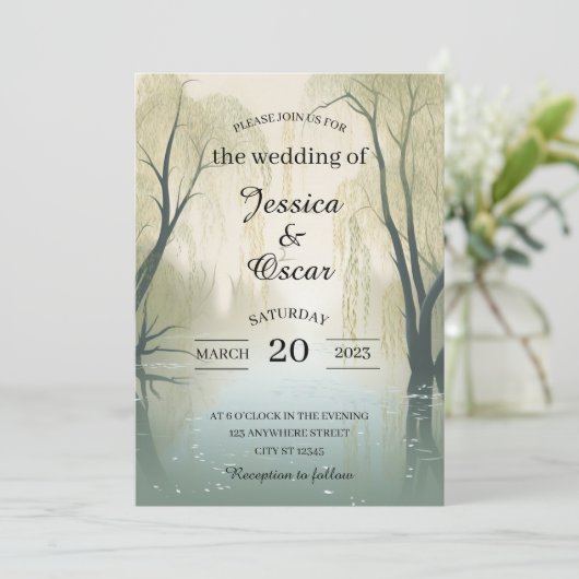 Flowing River Spring Geïnspireerd Bruiloft Kaart (Staand voorkant)