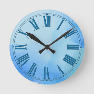 Flowing Shades of Blue Waterverf Effect Ronde Klok