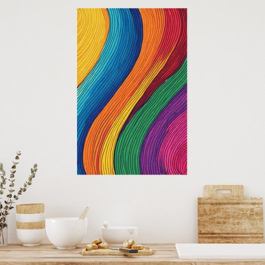 Flowing Spectrum: een levendige Abstracte regenboo Poster (Keuken)