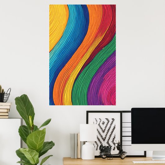 Flowing Spectrum: een levendige Abstracte regenboo Poster (Thuiskantoor)
