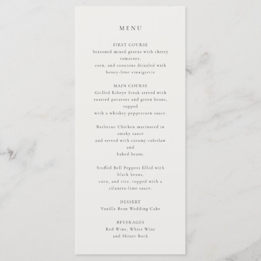 Flowy gebeeldhouwd ivoor bruiloft menu (Voorkant)