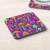 Flowy Neon Mushrooms Dance Bier Onderzetter (Linkerzijde)