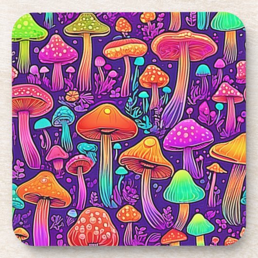 Flowy Neon Mushrooms Dance Bier Onderzetter (Voorkant)