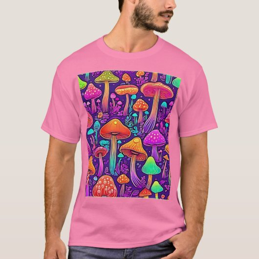 Flowy Neon Mushrooms Dance T-shirt (Voorkant)